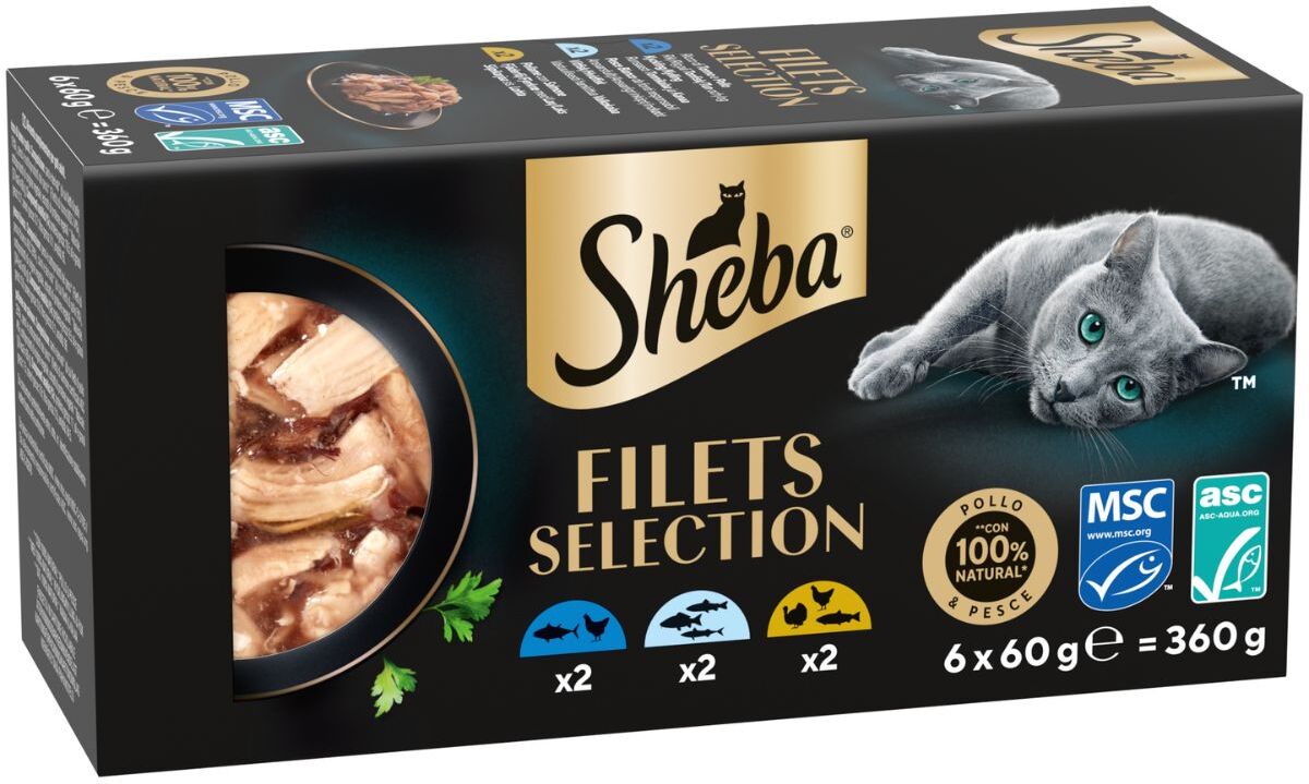 Sheba Filets Cat Multipack 6x60g POLLO GAMBERETTI SALMONE TONNO