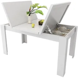 OKWISH Esstisch 120x70x75 cm Weiß mit verstecktem Stauraum klappbarer Tischplatte platzsparend, MDF Tisch für Essen und Arbeiten