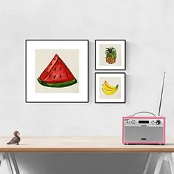 POSTER Set Mit 4 Obst Sommer 25X25cm Schwarzer Rahmen