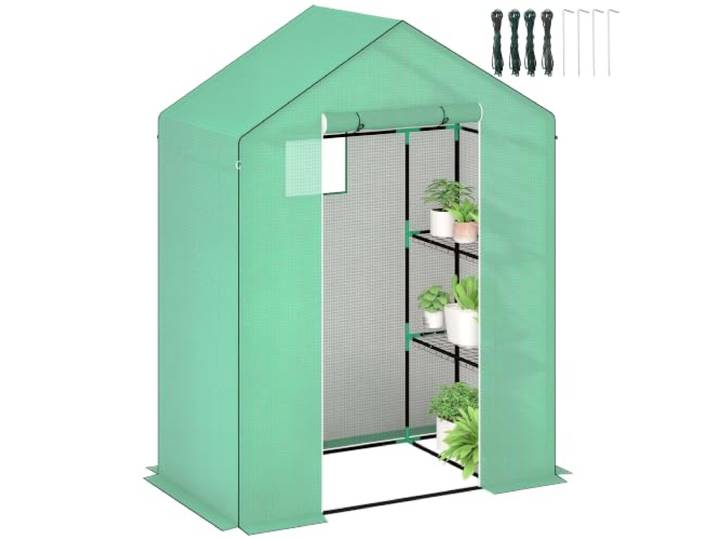 Outsunny Gewächshaus mit Rolltür für Balkon, Garten 143 x 74 x 190 cm Grün