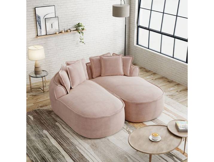 Canapé modulable en chenille rose sans cadre avec méridienne extra profonde