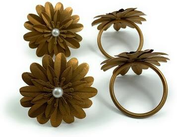 VIBHSA Flower Napkin Rings Set of 8 (Golden Pearl)