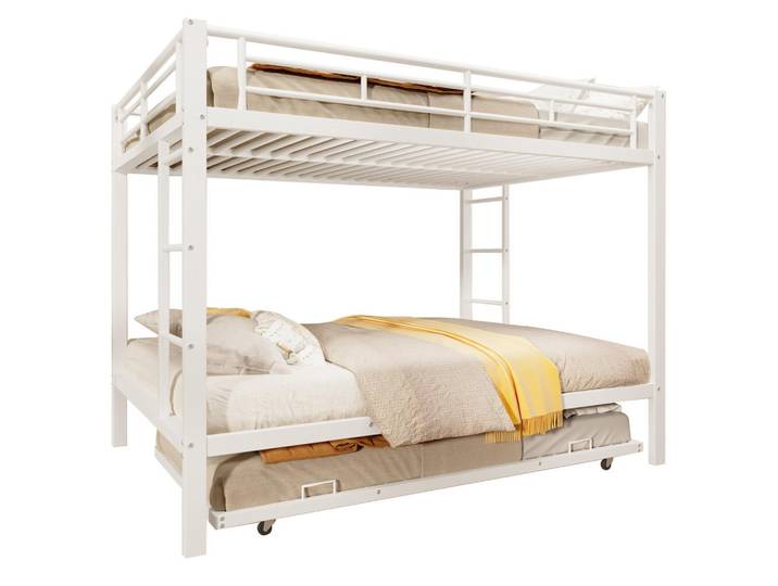 Stilvora Etagenbett 140/200 cm & 90/190 cm in Weiß Kinderbett mit Ausziehbett und hohen Geländern, Metall, 140x200 cm, Babymöbel & Kindermöbel, Kinderzimmer & Jugendzimmer, Stockbetten