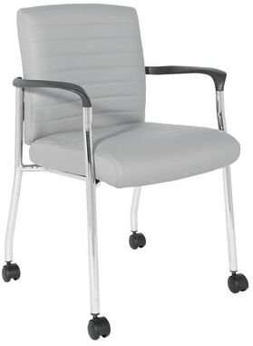 Office Star Products OSP Guest Chair in Faux Leather with Carpet Casters and Lumbar Support