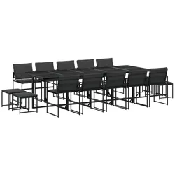 vidaXL 15-tlg. Garten-Essgruppe mit Kissen Schwarz Textilene