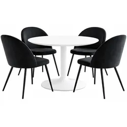 Ebuy24 Carry Essgruppe Tisch Ø110cm, 4 Stühlen Velour schwarz.