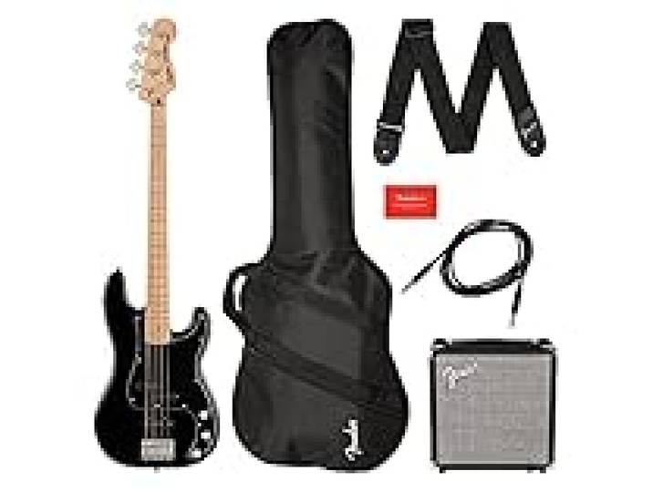 Squier by Fender Affinity Precision Bass Pack, touche en érable, noir, sac de concert, Rumble 15 EU