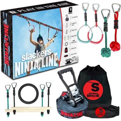 Schildkröt 980024 - Fun Sports, Slackers Ninja Line Starter Set, 11 Meter Hangelparcour, tolles 11-teiliges Komplettset, auch als Slackline nutzbar,