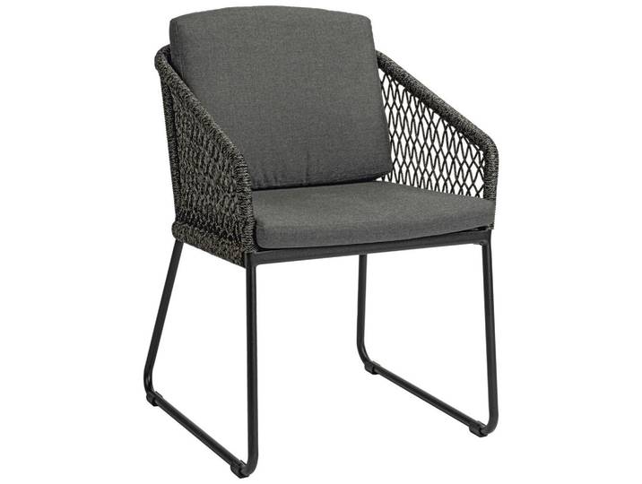 Stern Gartensessel, Anthrazit, Schwarz, Metall, Kufe, Rundrohr, 59x81x66 cm, Bezug abnehmbar, Gartenmöbel, Gartensessel