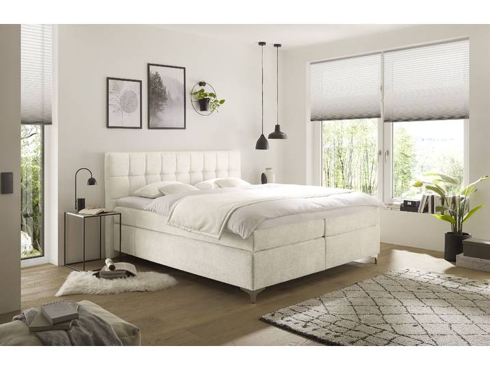 Boxspringbett HAPO Neyla erhältlich in den Breiten 100, 160, 180 & 200cm , beige (cremeweiß), B:191cm L:200cm, Komplettbetten, Boxspringbett, in verschiedenen Matratzenqualitäten, Härtegraden und Farben verfügbar