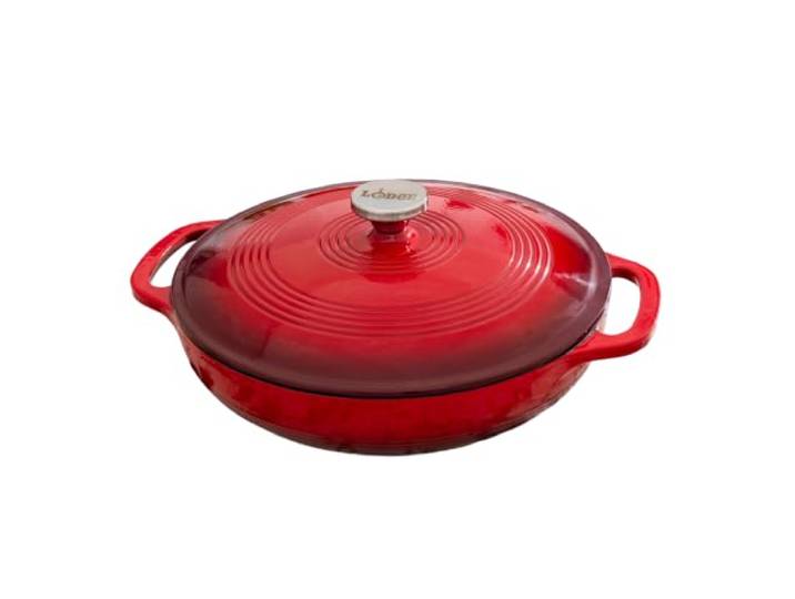 Lodge Ovaler Schmortopf aus emailliertem Gusseisen mit Deckel, Doppelgriffe, ofenfest bis 260 °C oder auf dem Herd, zum Marinieren, Kochen, Backen, Kühlen und Servieren, Island Spice Red