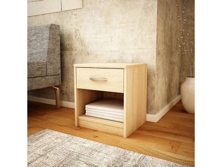 Kommode mit 1 Schublade Nachttisch schmal mit matter Oberfläche 39 cm breit abgerundete Kanten und geräumiger Stauraum sonoma