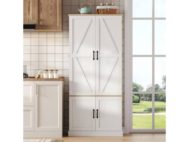Buffet Blanc avec Capteur de Mouvement Meuble de Rangement avec Étagères Réglables Armoire Salon Cuisine 180x40x80 cm