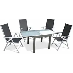 DELUKE Garten-Sitzgruppe ARNE 7-tlg. - Aluminium, Grau | Gartenmöbel-Set Gartengarnitur Garten-Essgruppe mit Hochlehner-Klappstühlen und Esstisch