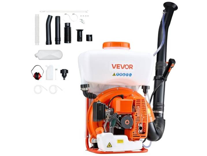 VEVOR Pulvérisateur à Dos Thermique\, Moteur 63 CC 2\,1 KW\, Brumisateur à Dos à Essence avec Réservoir 16 L\, Système Pulvérisation Poudre et Liquide\, pour Entretien Cultures de Jardinage\, Agriculture