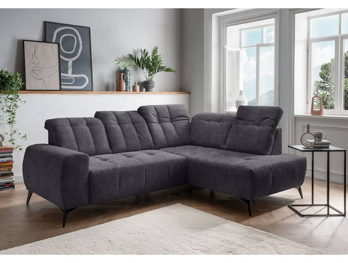 Ecksofa mit Ottomane & Funktion Grau Webstoff Colonia 261 x 104 x 200cm Ottomane davorstehend rechts Modern