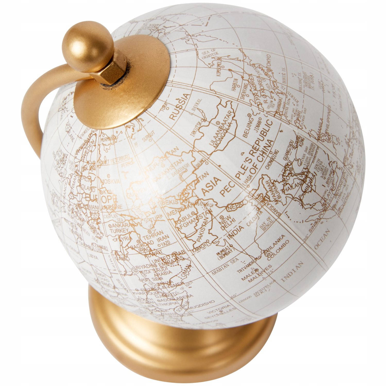 Decoratieve Wereldbol op Gouden Voet - Wit/Goud