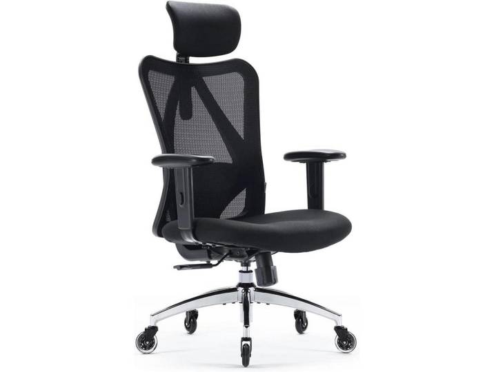 Bürostuhl mit verstellbarer Lordosenstütze und Kopfstütze Schwarz, 53x127x72 cm, Büromöbel, Bürostühle, Drehstühle