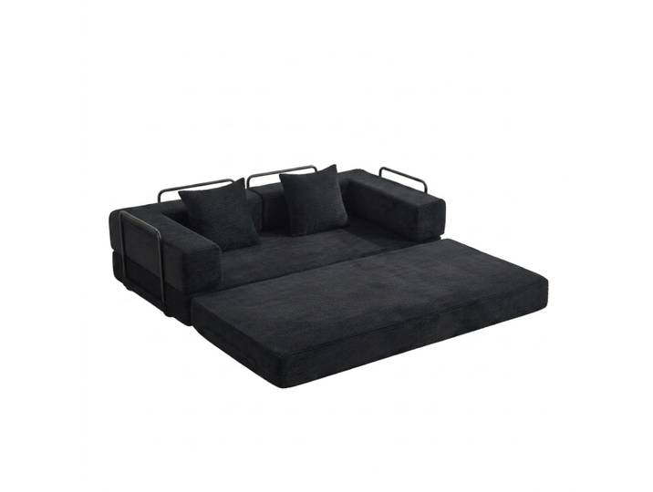 Canapé-lit futon convertible en velours polyester côtelé noir