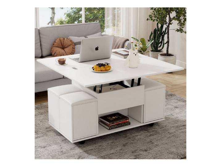 IDEASY Couchtisch Multifunktions-Couchtisch mit anhebbarer Platte – weiß