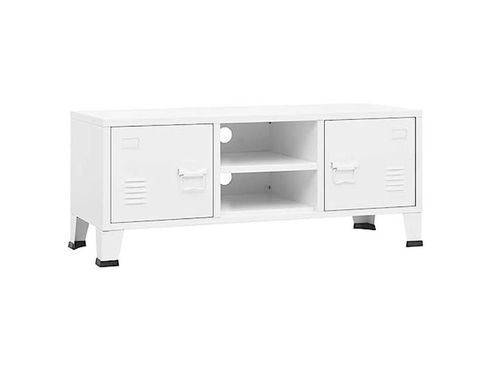 LMTYOENFG TV-Schrank Metall Weiß 105x35x42 cm Lowboard Industrie Design Industrielles Metall Lowboard mit Kabeldurchlass und Lüftungsschlitzen für Wohnzimmer und Schlafzimmer.