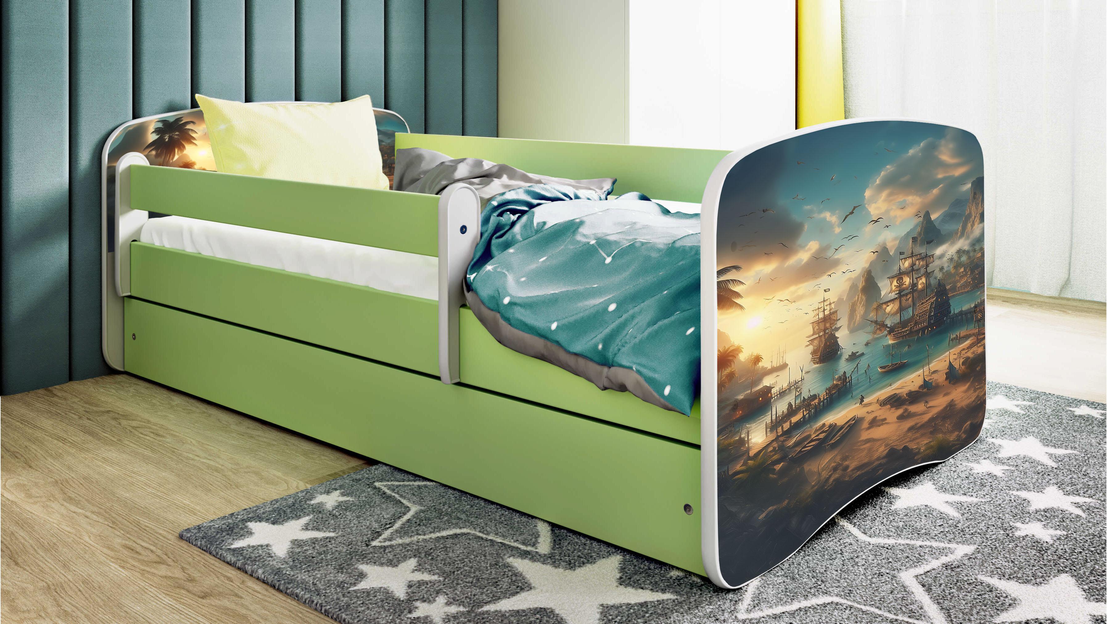 Kinderbett Jugendbett Schiff 70x140, 80x160, 80x180 cm - Komplettset mit Schublade & Rausfallschutz