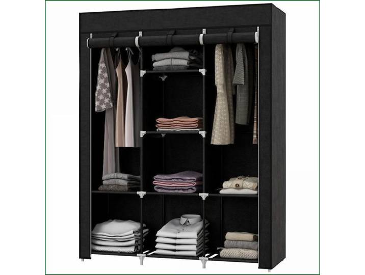 Armoire à Vêtements - 8 Étagères & 2 Tiges - Compact Pliable - Noir