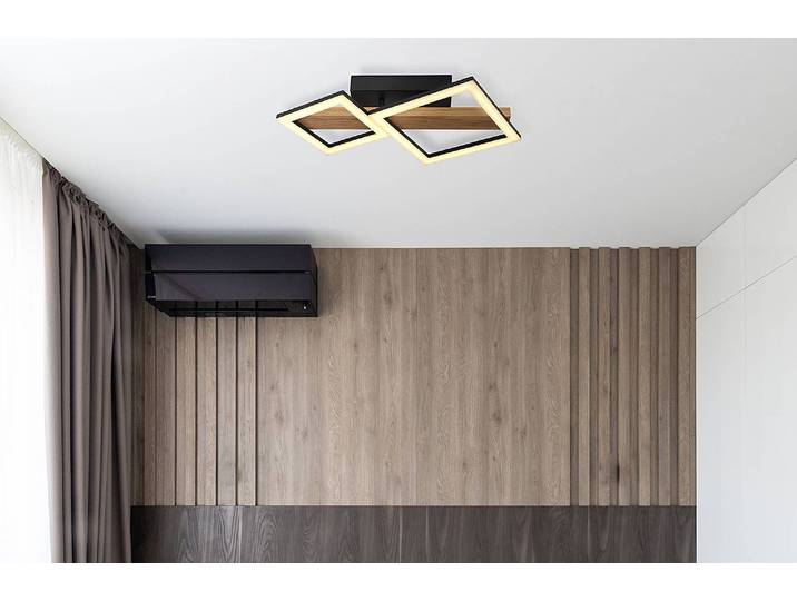 Plafonnier LED Dustin 48cm Marron/Noir Matériau : Bois manufacturé, Métal, Matière plastique Surface en bois : Plaxé Surface en métal : Laqué