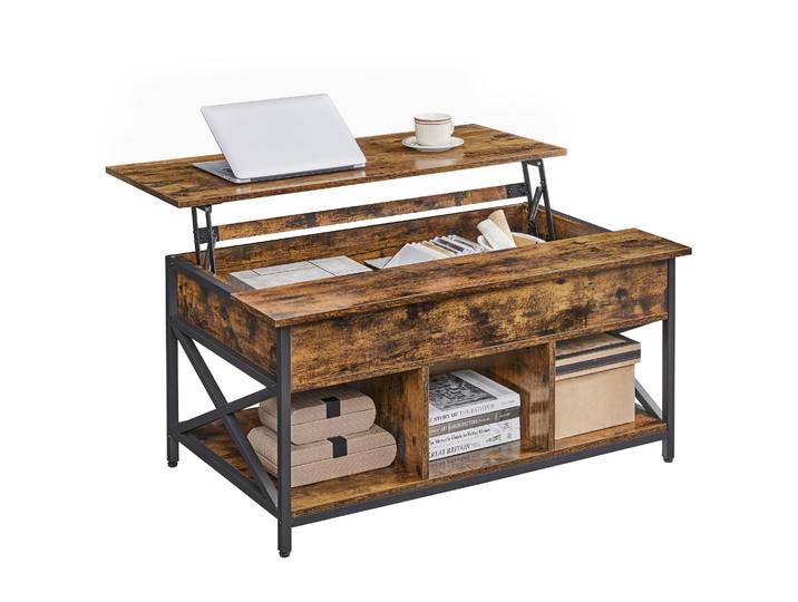 VASAGLE Couchtisch, höhenverstellbar, 60 x 100 x (48-62) cm, versteckter Stauraum