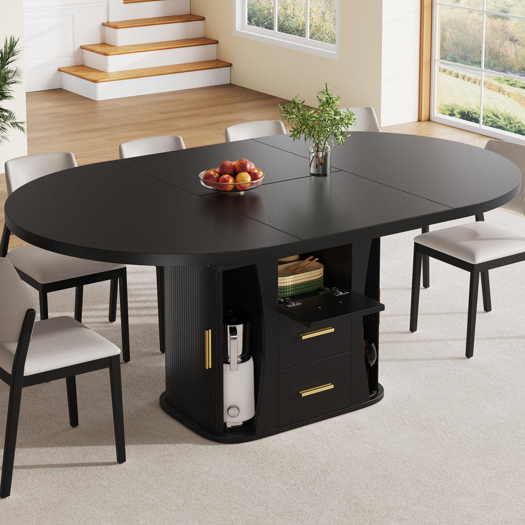 17 Stories 158 cm Extendable Round and Semi-Circle Dining Table Black