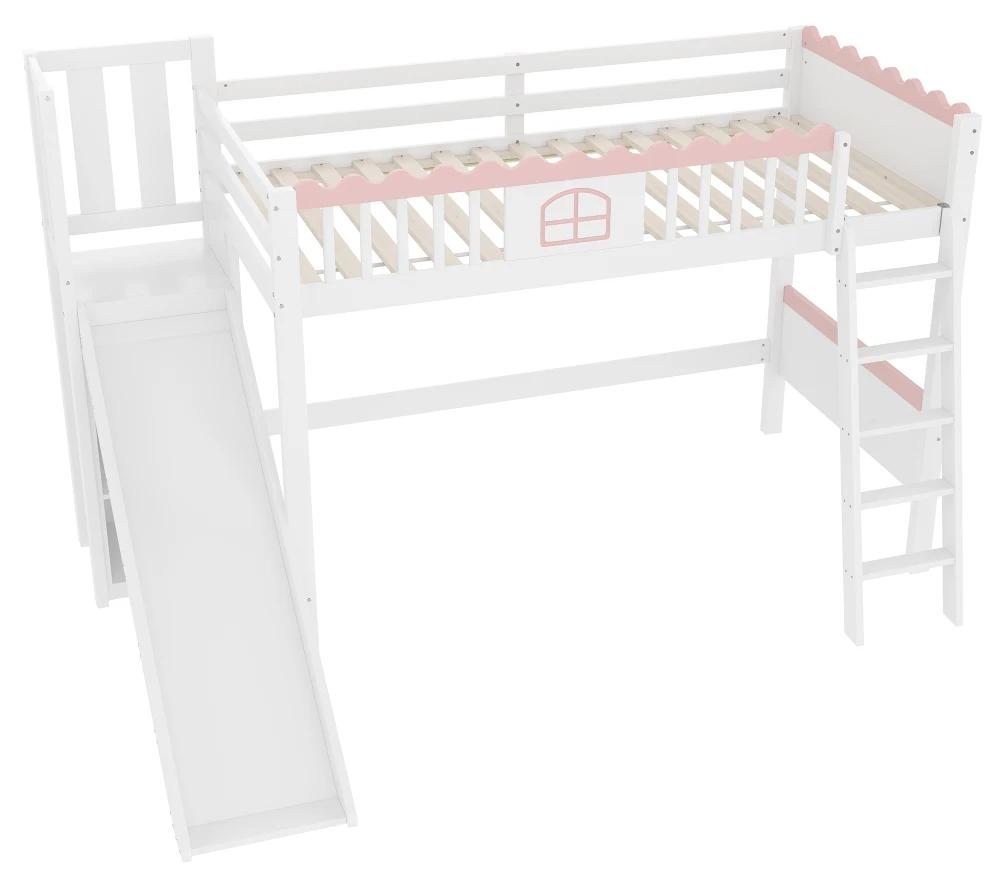 Etagenbett - CQY20251018 - 90 x 200 cm - Ausführung B - LED-Beleuchtung - Kleiderschrank - Stauraum - Weiß