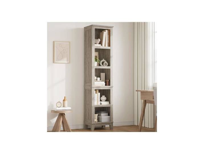 Bibliothèque Étagère étroite Colonne avec 5 Casiers Ouverts Meuble de Rangement Multifonctionnel 40x30x181cm Gris
