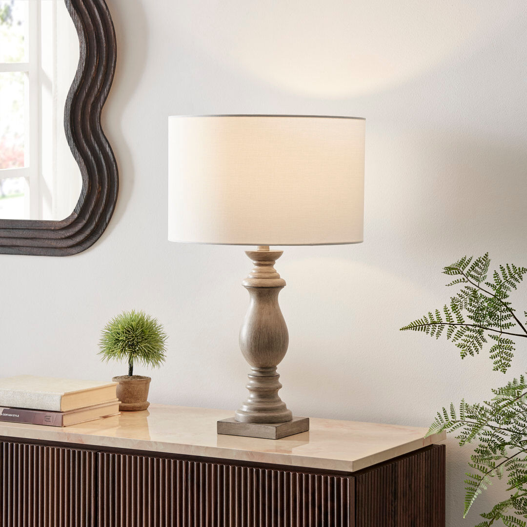 Canora Grey Malrice Grey Turned Wooden Style Table Lamp - Traditional Candlestick Inspired Design Grey 59cm H X 33cm W X 33cm D