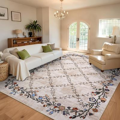 Garvee Geometric Checkered Floral Bordered Area Rug