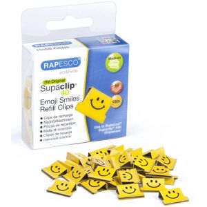 RAPESCO Foldbackklammern 1380 Supaclip 40 Smile, gelb, aus Metall, Nachfüllklammern, 100 Stück
