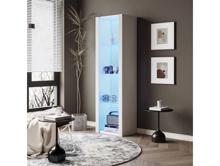Vitrine 55x38x166 cm avec Éclairage LED 3 Compartiments en Verre Vitrine Armoire sur Pied Vitrine Armoire de Rangement Blanc