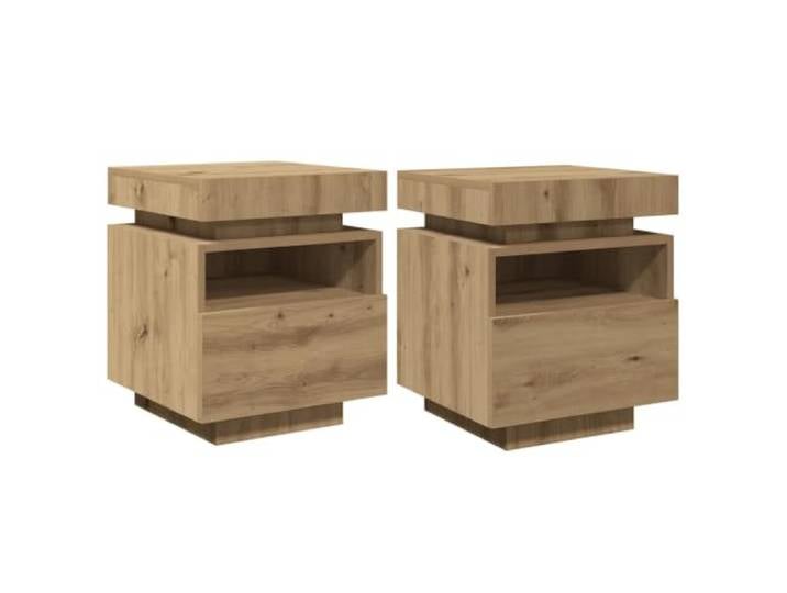 Helloshop26 Nachttische mit LED-Beleuchtung, praktische Aufbewahrung, 40 x 39 x 48,5 cm, aus Holz, Eiche, handgefertigt, 2 Stück, 02_0051161