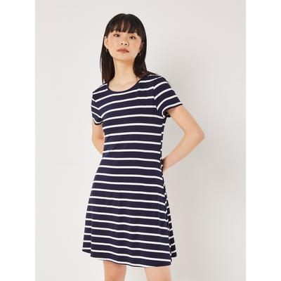 Minikleid APRICOT "Gestreiftes Jersey-Minikleid", Damen, Gr. M (38), N-Gr, blau (navy), gewebt, Obermaterial: 83% Viskose CV. 16% Polyester PES. 1% Eiderdaune Eider., gestreift, Kleider Minikleid, mit Eingrifftaschen