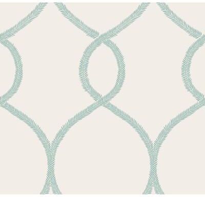 Ronald Redding Laurel Leaf Ogee Teal Wallpaper