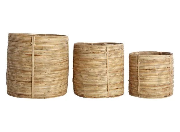 House Doctor Chaka set van 3 rotan manden rond, beige/bruin