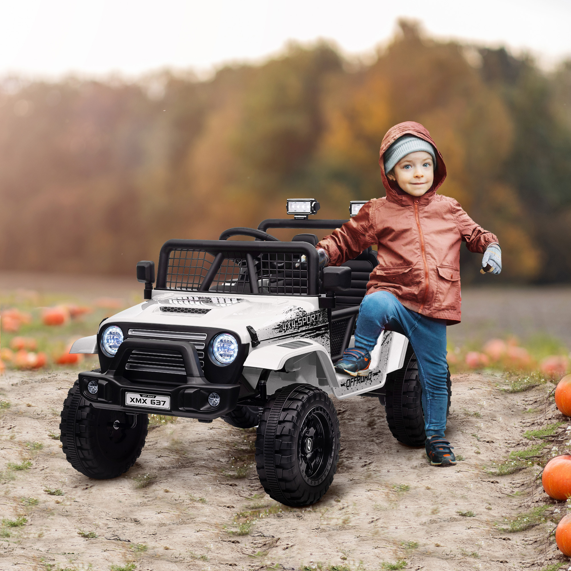 Aiyaplay Macchina per Bambini Elettrica Fuoristrada 12V con Doppio Motore, Età 3-6 Anni, Telecomando e Luci, Bianco   Aosom Italy