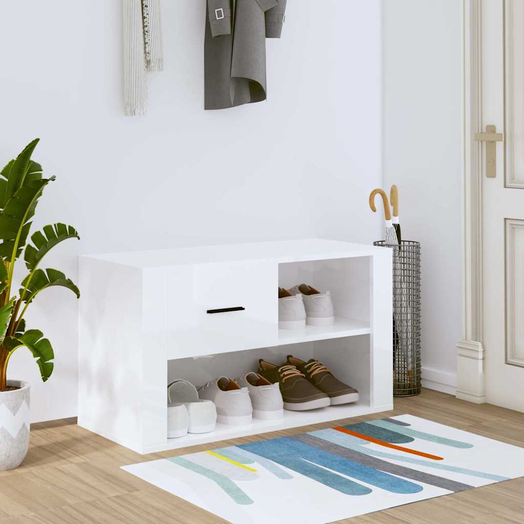 vidaXL Zapatero madera contrachapada blanco brillo 80x35x45 cm Blanco