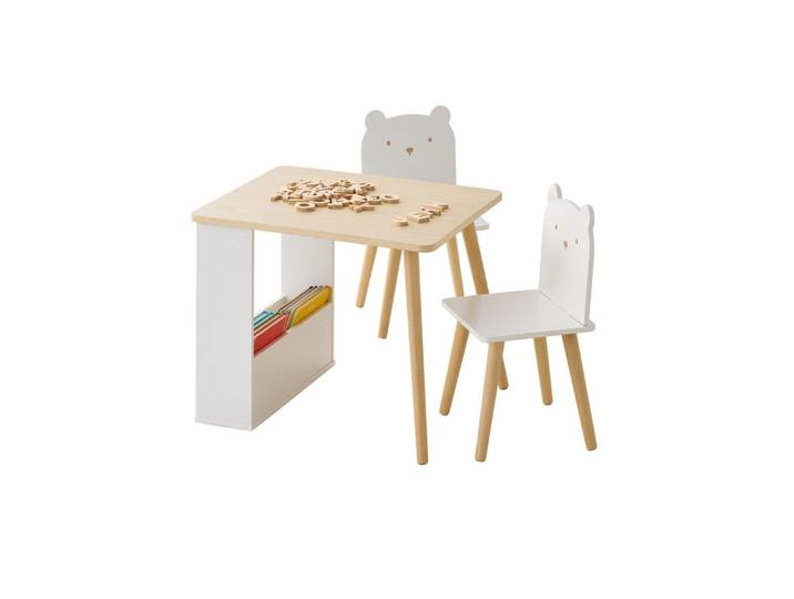 vertbaudet Kindertisch Tisch und 2 Stühlen mit Stauraum, Kinderzimmer, Set, Mehrteilig, Bär, Kinderzimmer