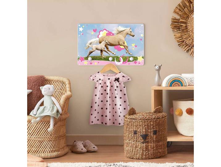 Patère enfants Chevaux au galop 40 x 25 x 1cm Multicolore