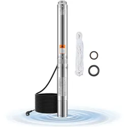 VEVOR Tiefbrunnenpumpe, 1100 W Eingangsleistung, 100 l/min Durchfluss, 75 m Förderhöhe, mit 20 m Kabel, Tauchpumpe, für industrielle Bewässerung und Heimgebrauch, IP68-Wasserschutzklasse