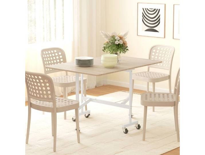 Table extensible - ZEVKOR - Table Extensible 6 Personnes Pliante - Chêne - 120×80×73 cm - Roulettes avec freins