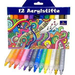 Kunstify Acrylstifte 300001 Markerset, sortiert, Rundspitze 2mm, wasserfest, 12 Stück