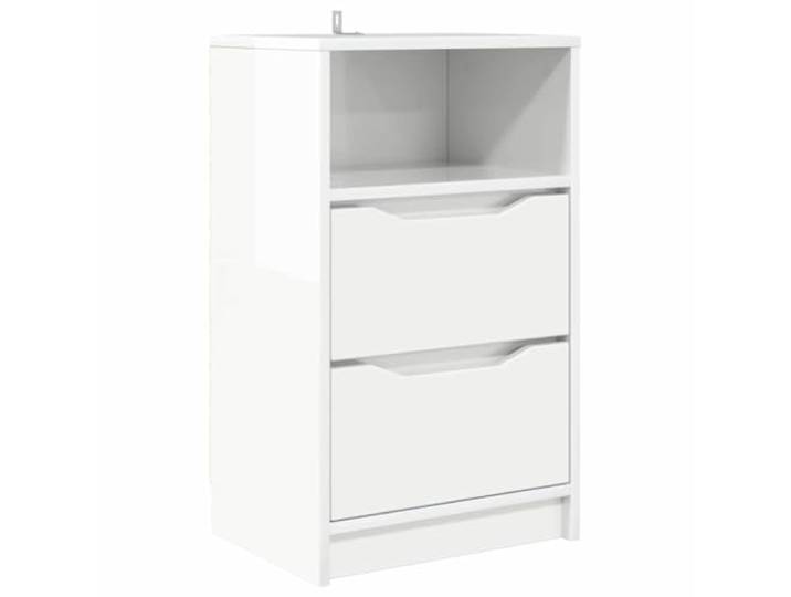 KUPTYERFG Nachttisch Hochglanz Weiß 40x30x67 cm Holzwerkstoff Tisch Kompakte Nachtkonsole fürs Schlafzimmer mit 2 Schubladen und offenem Regalfach für Wecker, Bücher und Dekoration.