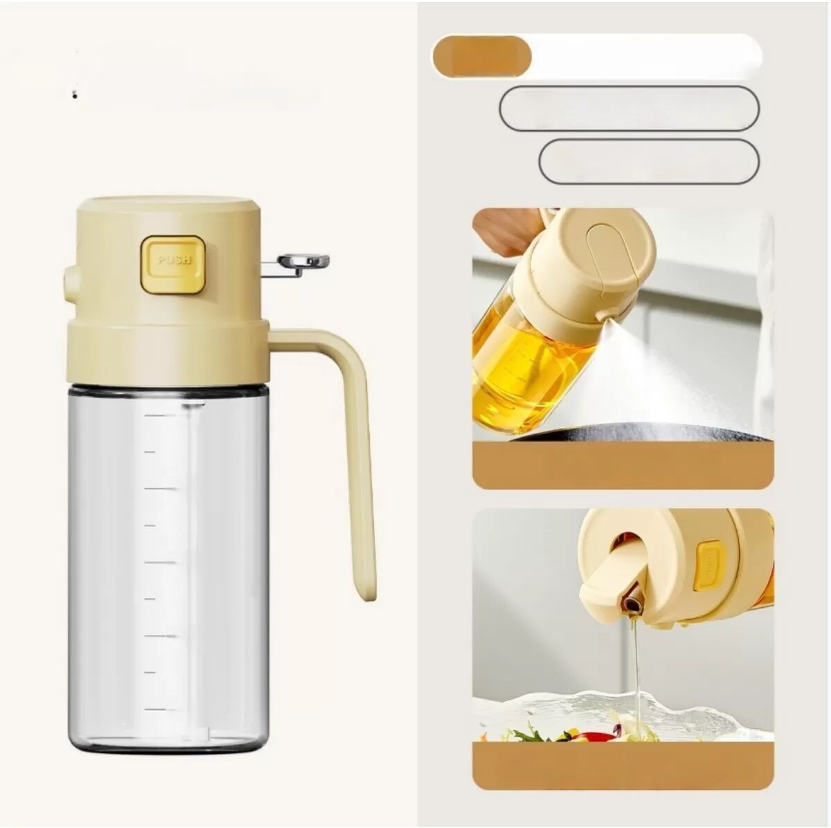 INF 500ML Küchen Glas Ölsprüher - Dual-Funktions Ölspender für gesundes Kochen Beige