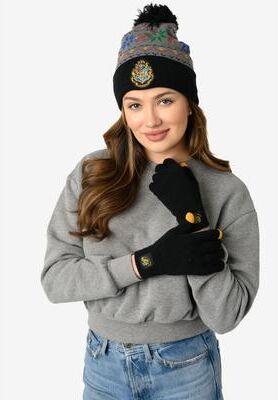Women's Harry Potter Beanie Hat With Gloves Touch Screen Knit Hogwarts Set by Harry Potter in Gray